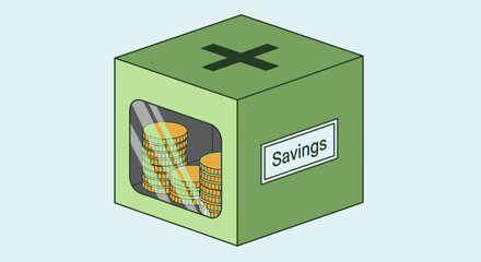 Green Savings Box with Coins Inside, Financial Security Concept