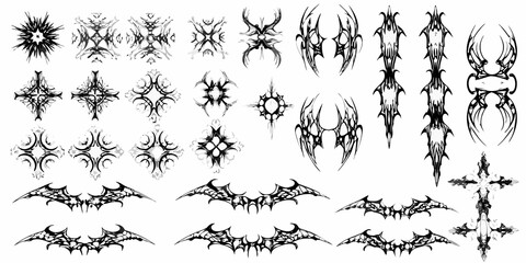 Collection of intricate black tribal and gothic style decorative designs © Babita