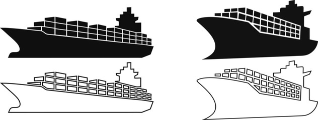 Fototapeta premium Cargo Container Ship Silhouette Vector Icon