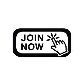 Vector illustration icon black and white join now button icon with hand cursor