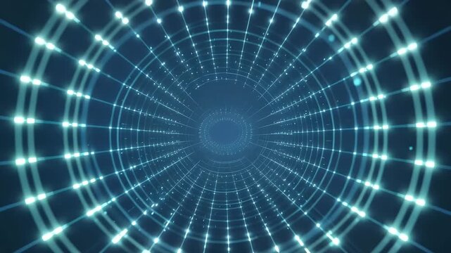 Futuristic circle portal featuring bright luminous nodes and interconnected wireframe structures for high tech digital branding.