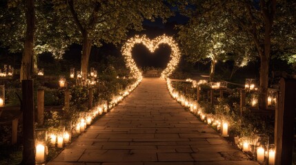 Obraz premium Romantic Candlelit Heart Pathway for Evening Celebrations