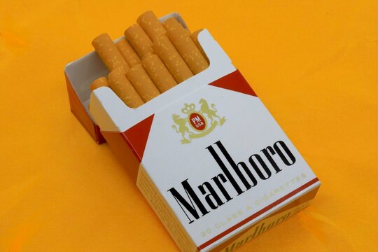 Package of Marlboro brand Cigarettes. Philip Morris Is the principal owner of the cigarette brand. 