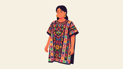 Obraz premium Woman Wearing Traditional Mexican Huipil Dress