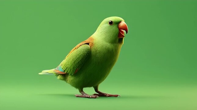 Green Parrot Standing on Green Background.