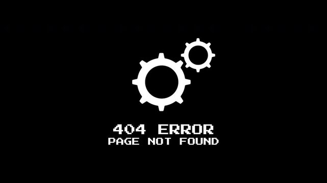 Error 404 message with gears on a black background. Suitable for web design or technologyrelated concepts needing a modern error illustration.