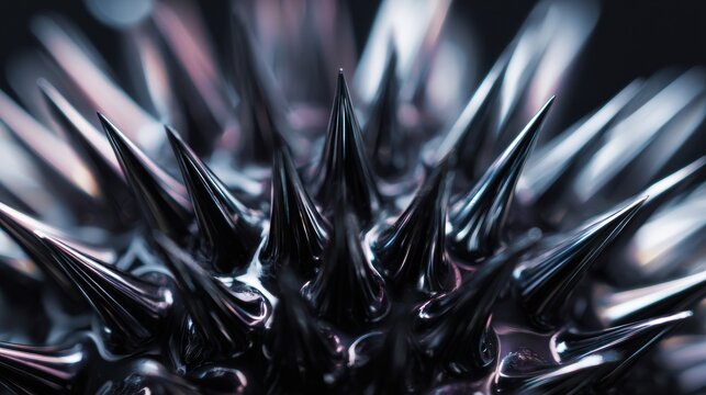 Abstract ferromagnetic fluid spikes extreme close-up