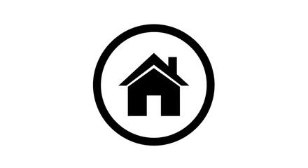 Black Home Icon Inside Circular Border on White Background