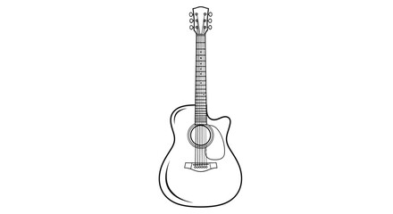Naklejka premium Acoustic Guitar Outline Drawing on White Background
