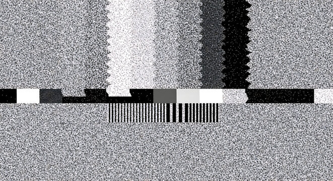 television static and grayscale analog test pattern symbolizing broadcast signal loss communication error and retro media concepts.