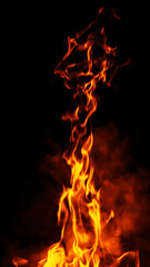 Vertical texture. Fire on isolated background. Perfect explosion effect for decoration and covering on black background. Concept burn flame and light texture overlays