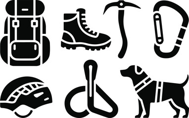 Hiking pack and trail equipment icons