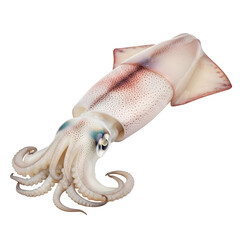 Fototapeta premium Fresh squid with tentacles and fins on display for seafood market
