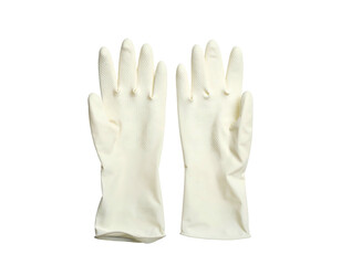 Obraz premium Pair of clean white rubber gloves for hand protection.