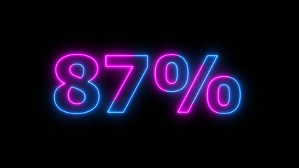 Neon business number 87% illustration background. Countdown number icon illustration.4k illustration.