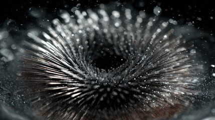 Fototapeta premium Macro view of metallic bristles and water droplets