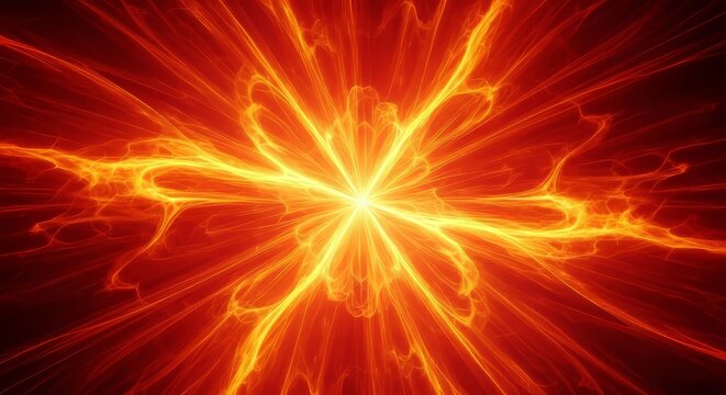 Abstract background featuring a massive burst of fiery orange and yellow plasma, illustrating raw, uncontrollable power and heat, discharge, dynamic, flow