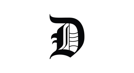 An ornate black gothic letter d stands out against a stark white background a striking silhouette high quality © Jahid