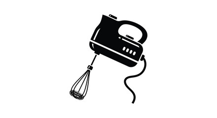 A stark black silhouette of a handheld electric mixer with beaters showcasing a kitchen appliance silhouette high quality © Ajahar