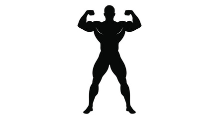 A striking black silhouette of a powerfully built man flexing his muscles showcasing athletic prowess silhouette high quality © Ajahar