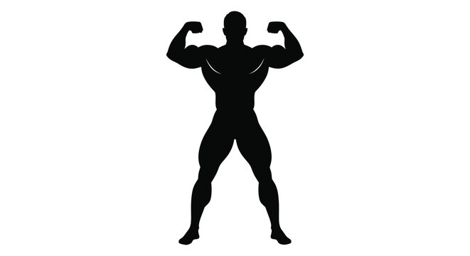 A striking black silhouette of a powerfully built man flexing his muscles showcasing athletic prowess silhouette high quality