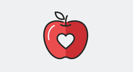 Fototapeta premium Red Apple with Heart Symbol Illustrates Healthy Lifestyle and Nutrition.
