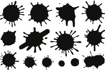 Set of 12 black ink splatter icons vector