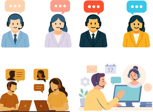 Customer Service and Online Support Professionals Illustrations