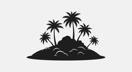 Tropical Island Silhouette with Palm Trees 1.