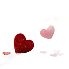 Obraz premium Romantic Red Heart Bokeh Light Particles PNG Isolated Transparent Background Overlay. Love and romance, Valentines day, February 14