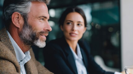 Man and a woman are sitting at a table