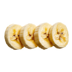 Fresh yellow banana fruit slices isolated on transparent background, PNG snack
