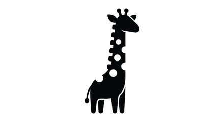 A striking black silhouette of a giraffe stands prominently against a plain white background silhouette high quality professional © jivect02