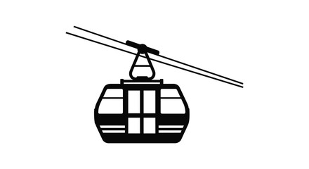 A stark black depiction of a cable car suspended by wires showcasing a minimalist design silhouette high quality © jivect02