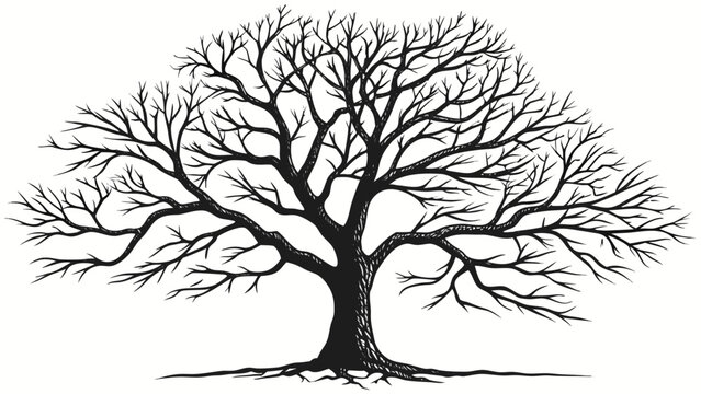 bare tree silhouette black and white vector illustration design and isolated on white background.