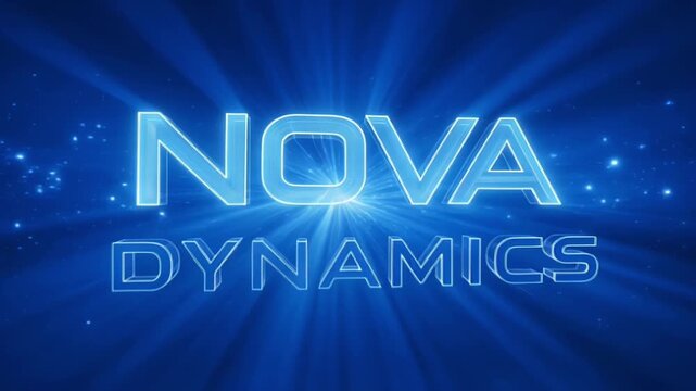 Futuristic Nova Dynamics branding with blue glow and energy typography.