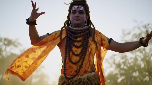 Lord Shiva performing Tandava dance in a mystical setting.