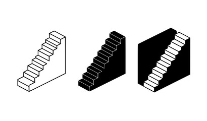 Minimal Isometric Steps Illustration in Outline and Solid Black for Business Growth