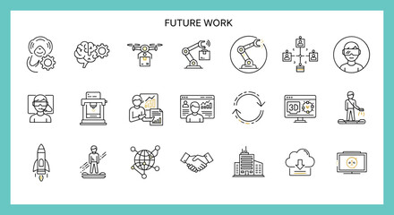 Collection of Simple Line Icons Representing Future Work.