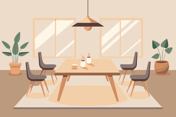Fototapeta premium Modern dining room with wooden table and gray chairs