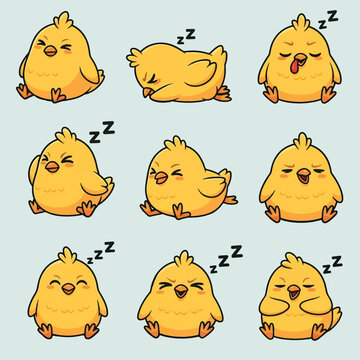 Cute cartoon animal vector set with funny chicken faces