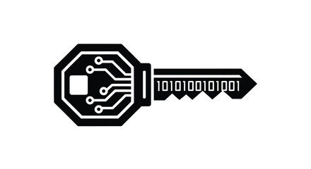 Fototapeta premium Digital key icon with circuit board elements and binary code details