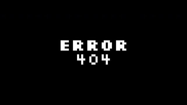 Error 404 message on black background, suitable for web design blogs, tech articles, and error page illustrations. Technology, design, website.
