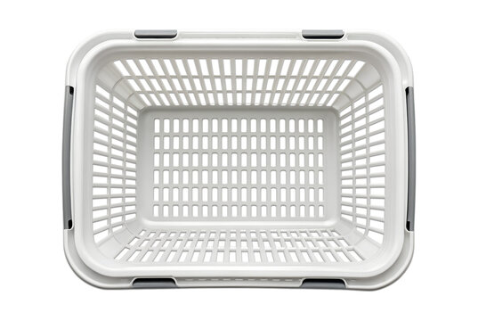 Overhead view of a vibrant white plastic shopping basket on png, shopping basket, white basket, plastic basket, store basket, supermarket basket, shopping container, retail, grocery, market, contain