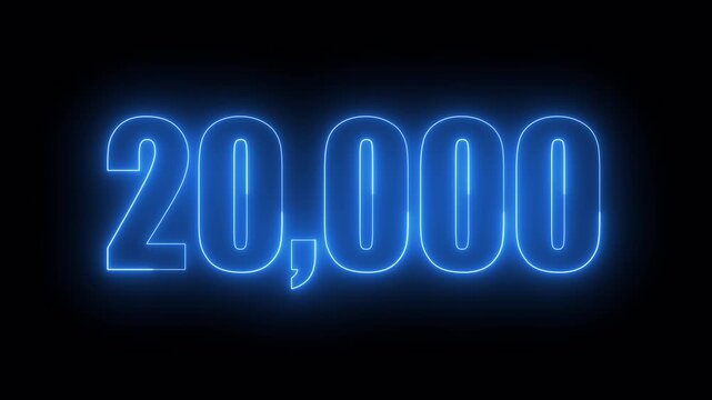 Number 20,000 Text Animation with Transparent Background &ndash; Glowing Outline Numeric Typography in 4K