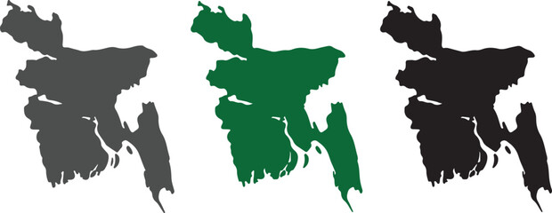 Fototapeta premium Bangladesh Map Silhouette Set – Detailed Vector Outlines of Bangladesh Borders in Green, Black, and Gray for Geographic and National Concepts