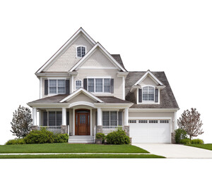 Exterior of Suburban family home real estate house model on white 