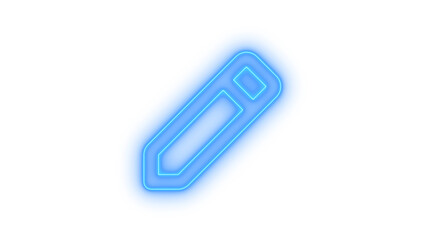 Obraz premium Vibrant blue neon pencil icon, glowing with modern digital art style, representing creativity, education, and user interface editing functions, isolated on transparent background.