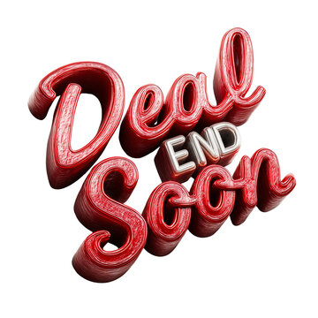 Elegant red deal end soon script style text transparent or white background