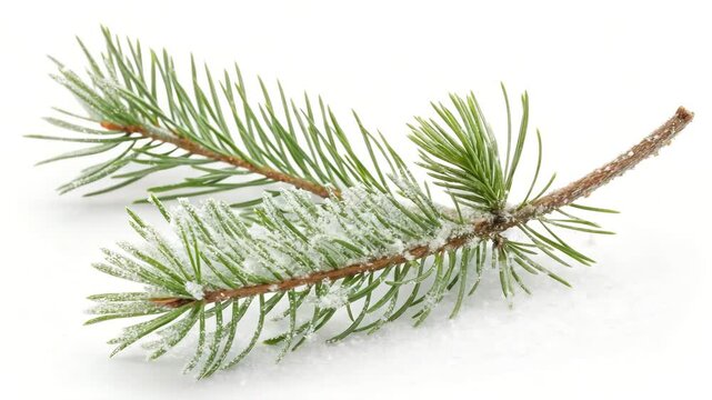 Pine Needles Covered in Snow Gently Moving in Wind Close-up Macro Detail Stock Footage